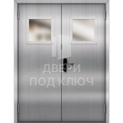 Остекленная огнеупорная двупольная дверь 3-го типа из нержавейки ДПК-17510